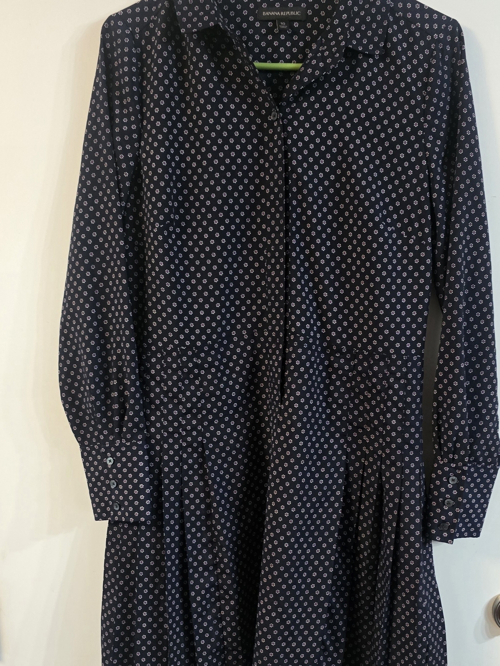 Banana Republic Navy Printed Long-Sleeve Women's Dress Sz 10